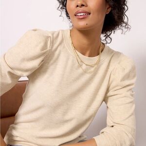 Evereve Women's Adalynn Brush Pleated Puff Shoulders Cream Top Size Medium